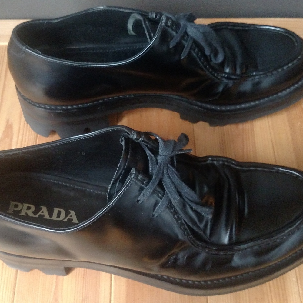 Prada Black Leather Men's Spazzolato Shoes - Picture 5 of 8